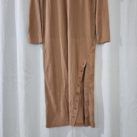 Open Edit Long Sleeve Crew Neck Ribbed Maxi Dress in Tan/Orange Women’s Size M - Picture 7 of 11